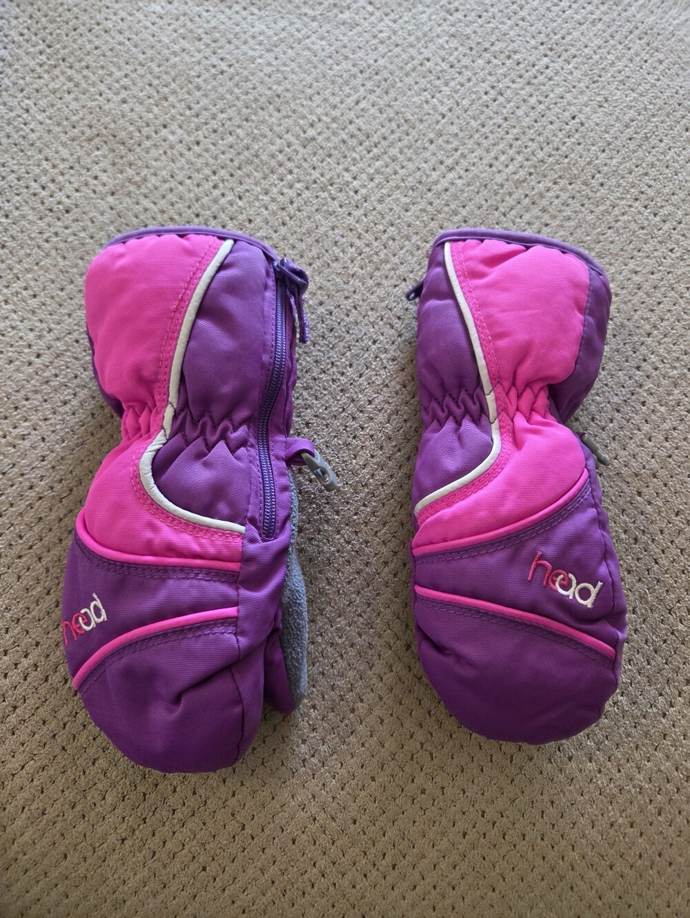 HEAD Zippered Insulated Ski Mittens Pink & Purple XS ages 2-4 years